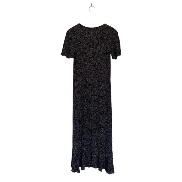 Express V-Neck Front Button Midi Dress Black White Spot Romantic Flutter Sleeve - Picture 5 of 12